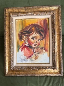 Hyacinthe Kuller Baron 1936-2024 signiert Ölgemälde auf Leinwand Kind mit Katze - Bild 1 von 8