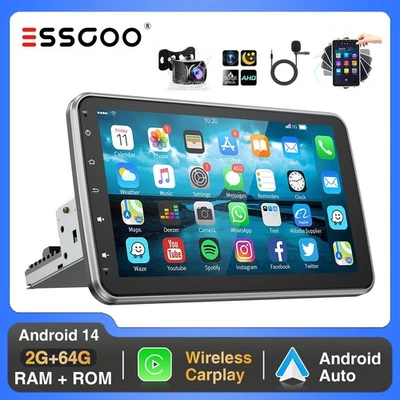 1 DIN Radio de Coche Android 14 CarPlay 2+64G Pantalla giratoria GPS NAVI Cámara - Imagen 1 de 4