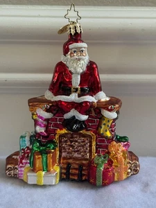CHRISTOPHER RADKO CHRISTMAS ORNAMENT SANTA PAUSE / SANTA SITTING ON FIREPLACE - Picture 1 of 10