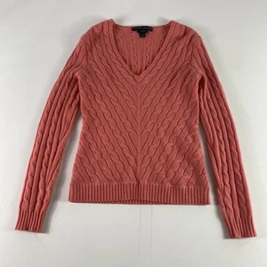 Ralph Lauren Cashmere Sweater Womens Medium Pink Cable Knit Black Label V Neck - Picture 1 of 8