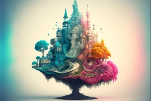Canvas Art Blue Pink Fantasy Abstract City Wall Picture Poster Print - Picture 1 of 22