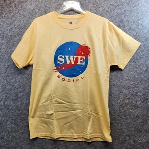 Hanes Tagless SWE Social Womens Yellow Short Sleeve Comfy T-Shirt Size Medium - Picture 1 of 8