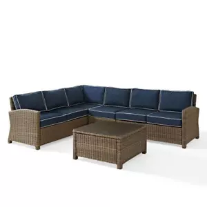 Bradenton 5Pc Outdoor Wicker Sectional Set Navy/Weathered Brown - Picture 1 of 12