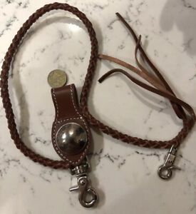 Genuine 100% Leather Wallet Chain. Long Bound Twined Leather With A Clip At Each