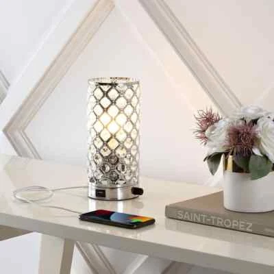 JONATHAN Y Lucie 9.5 Chrome Mini Uplight Table Lamp w/USB Charging Port & Bulb - Image 1 of 4