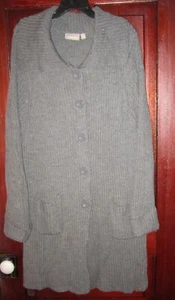 Croft & Barrow L Cardigan Sweater Coat Ribbed Knit Button Duster Gray Soft Thick - Picture 1 of 3
