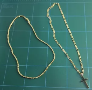 Cross Pendant Necklace 18K Gold Unisex With extra Chain - Picture 1 of 4