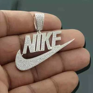 3Ct Round Cut Lab-Created Diamond Men NIKE Charm Pendant 14K White Gold Plated - Picture 1 of 5
