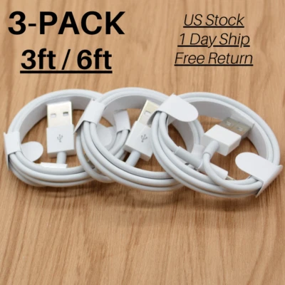 3Pack USB Cable 3/6FT For iPhone 11 Pro X XR 8 7 6 6s Plus 5 Fast Charge Charger - Image 1 of 4