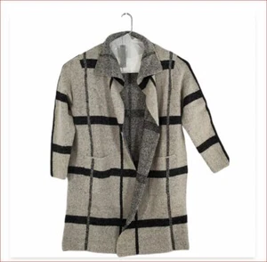 Women Plaid OpenFront Long Cardigan Sweater Coat Sz XL Oatmeal Black Joseph A - Picture 1 of 10