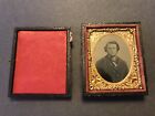 Antique Civil War Man With Elaborate Colorful Shirt Cased Ambrotype Photo