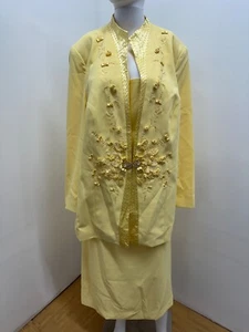 Roamans Special Occasion NWT VTG Blazer Skirt Set Yellow Floral Embellished 22w - Picture 1 of 21