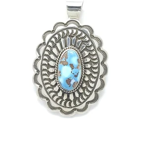 Andy Cadman Navajo Sterling Silver Old Style Pendant Golden Hill Turquoise - Picture 1 of 7