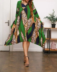 Maya Antonia Stunning Dress Leopard/Green Asymmetric Midi/Maxi Dress/Luxury - Picture 1 of 9