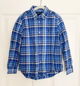 Ralph Lauren Shirt Boys Blue White Plaid Button Down Collar Dress Shirt Sz 6 - Picture 1 of 5