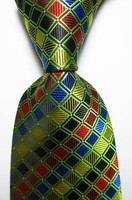 New Checks Green Black Blue Red Gold JACQUARD WOVEN Silk Men's Tie Necktie 