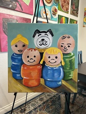 “Retrato de Família” Fisher Price Little People Pintura 24” X 24” NÃO É UMA IMPRESSÃO - Imagem 1 de 4