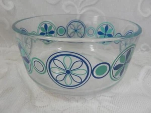 RARE PYREX Retro MCM Clear and Blue Turquoise Pinwheel Flower Bowl Glass 7”W - Picture 1 of 1