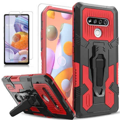 Funda para teléfono LG K31 Rebel a prueba de golpes con soporte + Protector de vidrio templado Foto 1 de 4