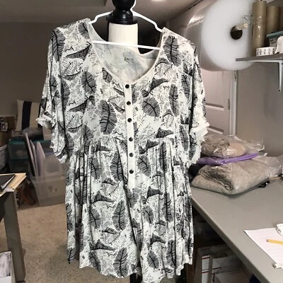 Mameluco Ecote para mujer mediano marfil negro estampado de plumas manga abullonada artístico boho Foto 1 de 4