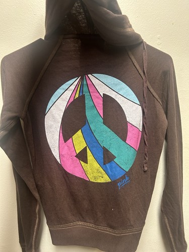 UNDERCOVER Felpa con cappuccio vintage Vs rosa marrone arcobaleno segno pace full zip Y2K Xs leggera