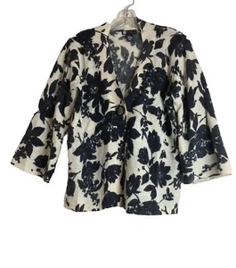 Carole Little Lamb Wool Sweater Cardigan Women’s Size Large Black Ivory Floral - Picture 1 of 10