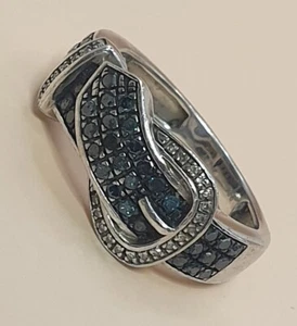 Blaue und Weiße Diamanten Ring 925 Silber Größe 53 (16,8 mm Ø) - Bild 1 von 9