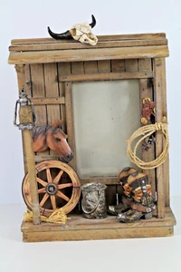 Western Cowboy Style 3-D Wooden Picture Frame Distressed Wood for a 4" X 6" Pic. - Picture 1 of 9
