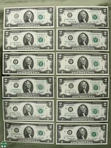Set of 12 - Series of 1976 $2 Federal Reserve Note - A to L Crisp Uncirculated - Picture 1 of 14