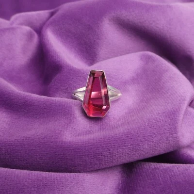 Gift For Her 925 Silver Natural Pink Tourmaline Solitaire Ring Size - Image 1 of 4