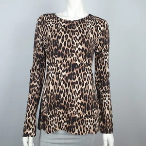 Witchery Size S Long Sleeve Top Blouse Round Neck Cheetah Leopard Print Stretch - Picture 1 of 13