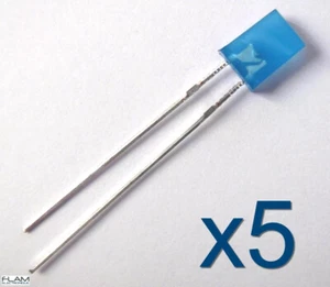 Lot de 5x LED rectangulaire diode 5mm BLEU 4,9x7x2mm / 5pcs Blue rectangular LED - Foto 1 di 6
