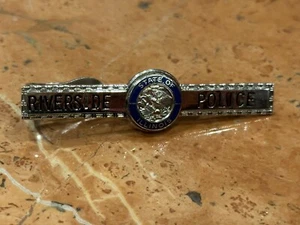 HOOK-FAST RIVERSIDE POLICE STATE OF ILLINOIS SILVER BLUE ENAMEL TIE CLIP Vintage - Picture 1 of 6