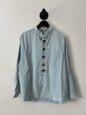Vintage Looney Tunes Shirt Mens XL Blue 90s Button Up USA - Image 1 of 4