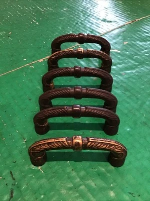 Lote de 6 tiradores de cajones de latón macizo pesado ornamentados 3" COC Foto 1 de 4