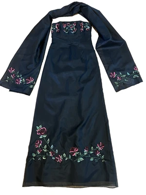 Nicole Miller Vintage Black Silk Rose Embroidered Strapless Gown, Shawl - 2, NWT - Image 1 of 4