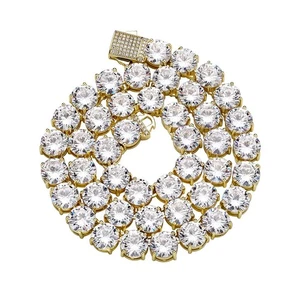 10 mm Tennis Diamanten Kette Collier 14K Gold Silber 5a + Zirkonia Voll D... - Bild 1 von 6