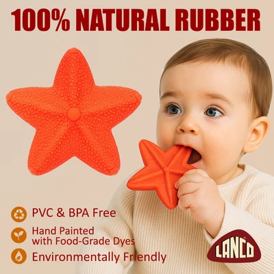 Lanco Starfish Baby Teether Toy – Natural Rubber – BPA Free – Teething Sensory