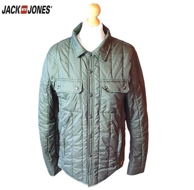 Jack & Jones Men's Size M Slim Fit Khaki Green 100% Nylon Quilted Puffer Jacket - Image 1 of 4