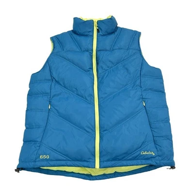 Cabelas Womens Puffer Vest Goose Down 650 Fill Size M Aqua Blue Full Zip - Image 1 of 4