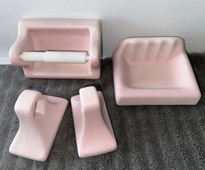 Vintage 3 Stck. Rosa Porzellan Keramik Wandhalterung Fliesen-in Badezimmer Set Seife tp Handtuch - Bild 1 von 22
