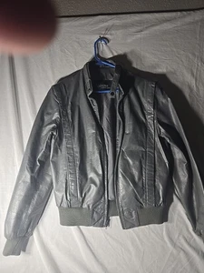 Wilson Suede Leather Jacket Cafe Bomber Zip Size 40 Vintage 80s Medium Grey - Picture 1 of 10