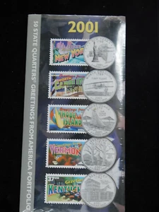 2001 cinque quartieri di stato con cinque francobolli portafoglio "Saluti dall'America" - Foto 1 di 1
