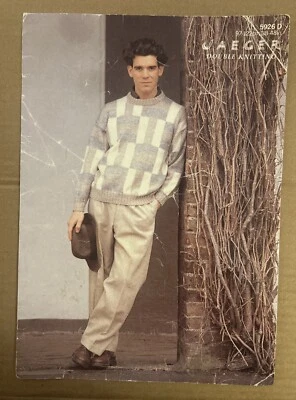 MENS PATCHWORK DK KNIT JUMPER VTG 90’s KNITTING PATTERN 38”-48” JAEGER 5926 - Image 1 of 2