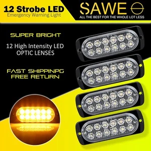 4x Amber 12 LED Car Truck Beacon Hazard Flash Strobe Light - Bild 1 von 7