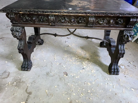 Antique Desk, Library, Carved, Spanish Renaissance Revival, 1800s Cover