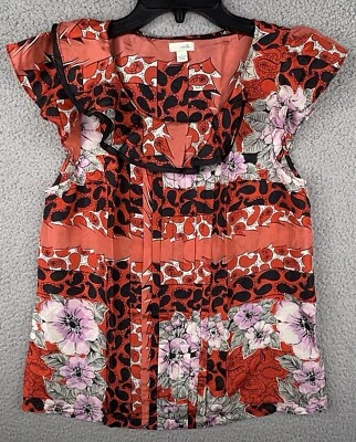 Blusa de seda Odille Anthropologie para mujer 4 roja negra cachemira floral estampado mixto Foto 1 de 4