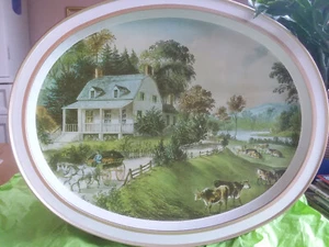 Vintage Currier and Ives Metal Serving Tray The American Homestead - Summer - Picture 1 of 6