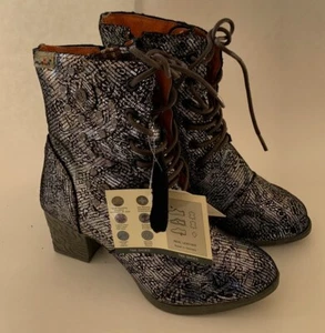 TMA EYES Black Metallic Studded Leather Combat Lace Up & Side Zipper Women Boots - Picture 1 of 14