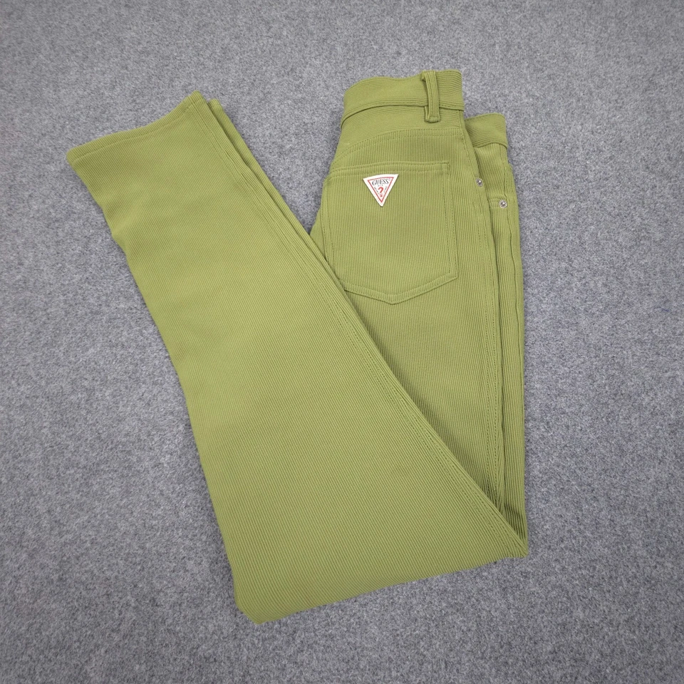 Pantalones vintage GUESS para mujer 27 verdes acanalados altos ajustados algodón elástico talla 27x30 Foto 1 de 4